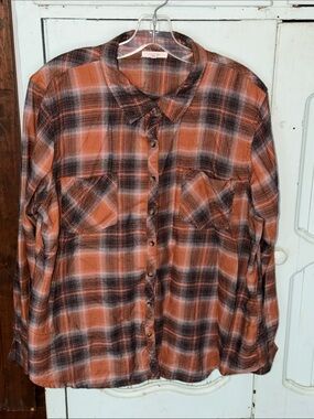 Maurices Brown and Black Plaid Button-Up Soft Brushed Flannel